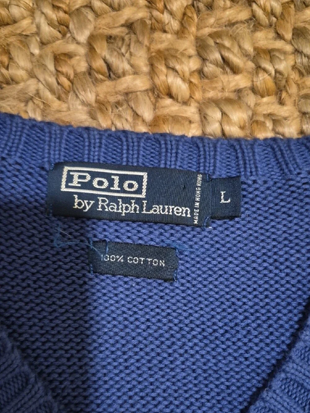 Large MENS Polo by Ralph Lauren Men's V-Neck Knit Sweater Vest - Blue